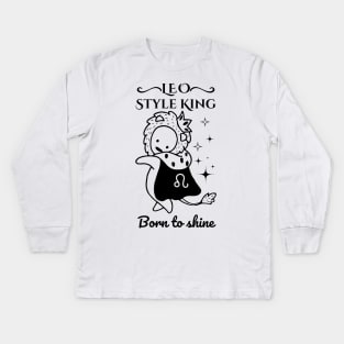 Funny Leo Zodiac Sign - Leo Style King, born to shine - White Kids Long Sleeve T-Shirt